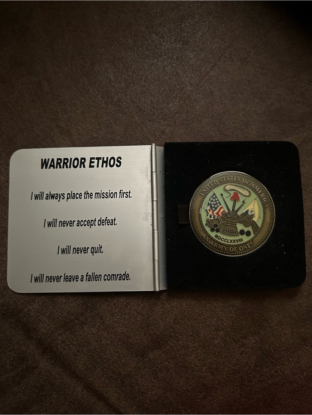 U.S. Army Coin with Multicolor Emblem and Black Presentation Case